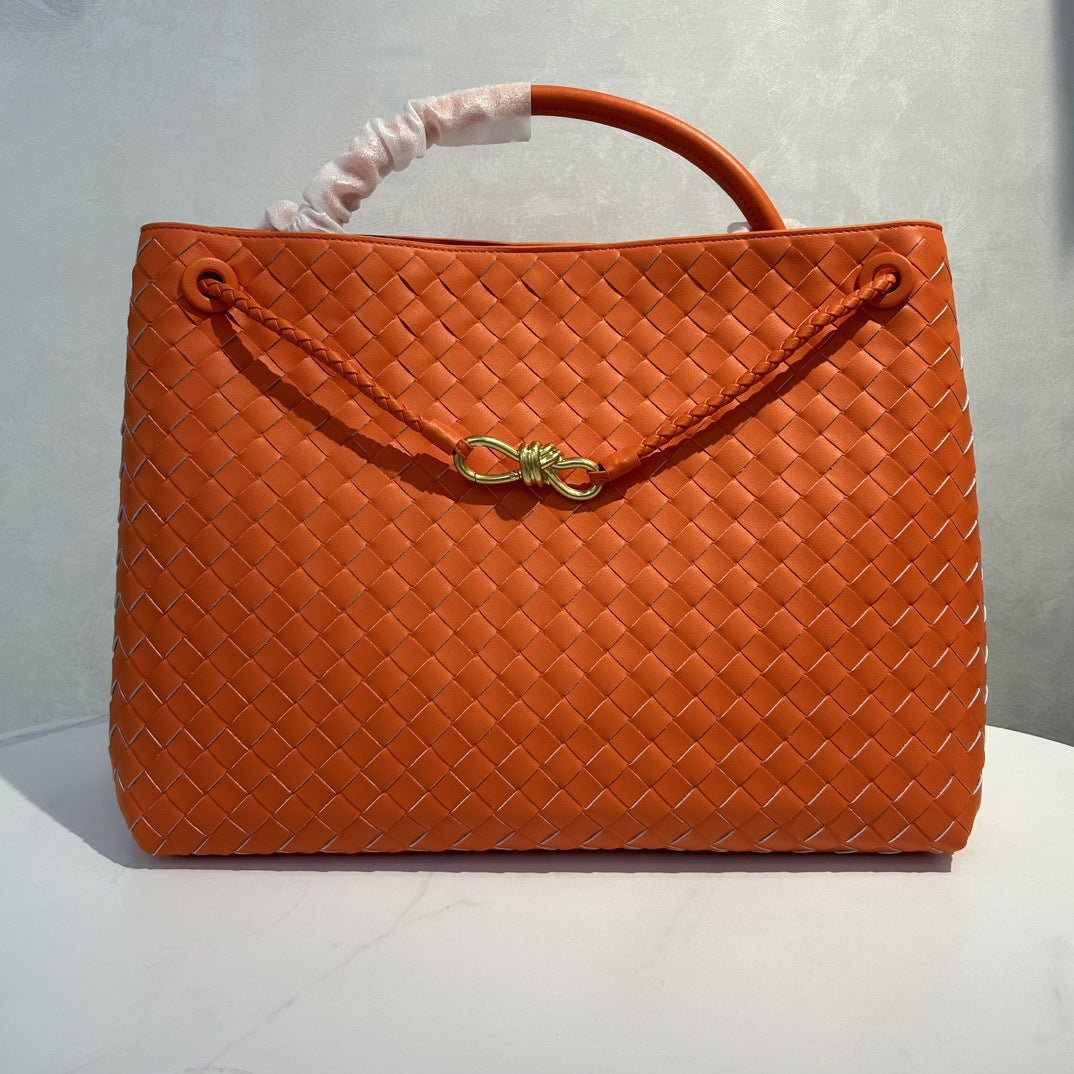 Fashion Genuine Leather Handwoven Large Capacity Tote Bag with Single Shoulder and Crossbody Strap