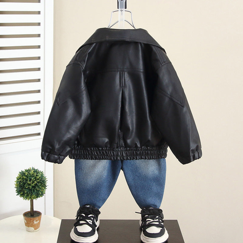 Stylish PU Leather Jacket for Boys Autumn Spring Casual Outerwear