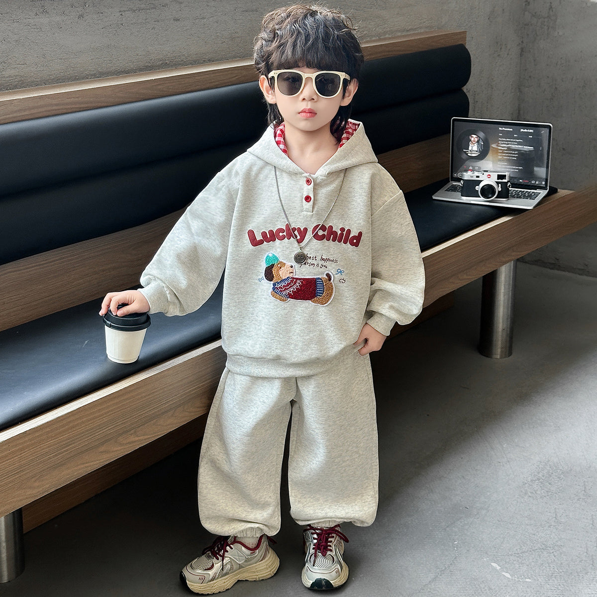 Boys Autumn Hooded Sweatshirt Set  Sporty Two-Piece Outfit