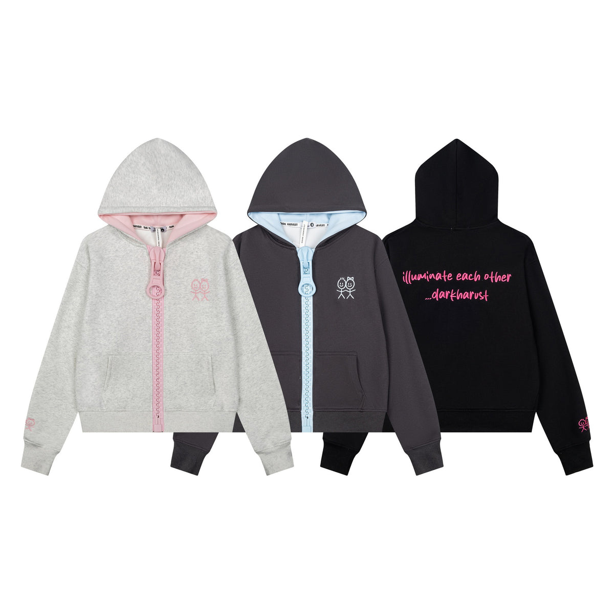 Women's Trendy Color-Block Lining Cartoon Embroidered Zip-Up Hoodie Loose Drop Shoulder Casual Streetwear Jacket