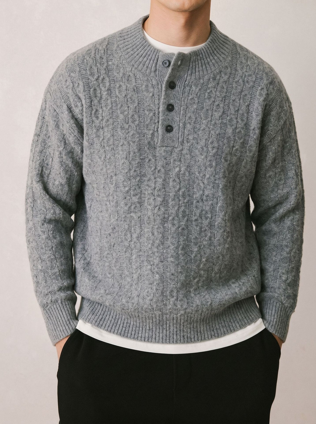 Half open button long sleeved sweater