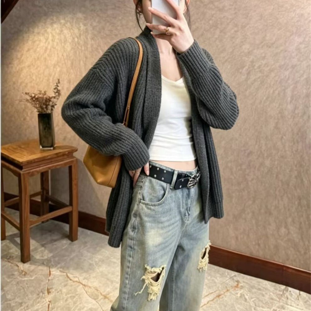 Solid color cardigan women's sweater