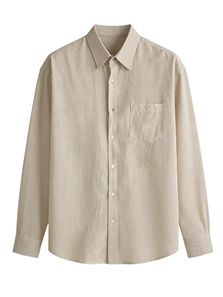 Italian Style Long Sleeve Linen Cotton Blend Business Casual Shirt