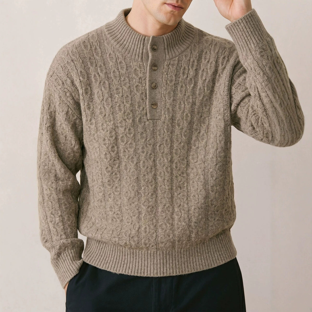Half open button long sleeved sweater
