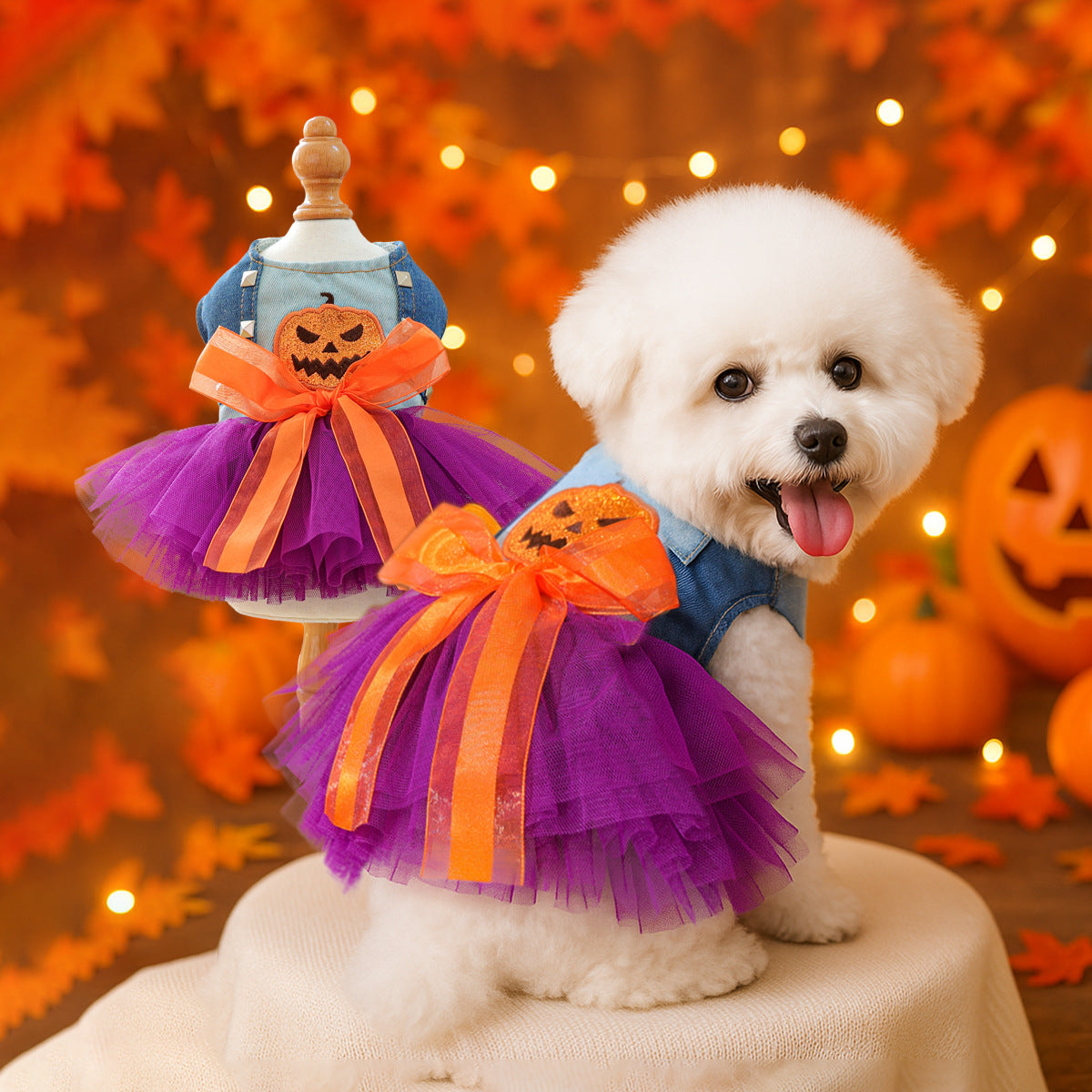 Halloween Pet Dog Cat Dress Quirky Pumpkin Wedding Costume Outfit