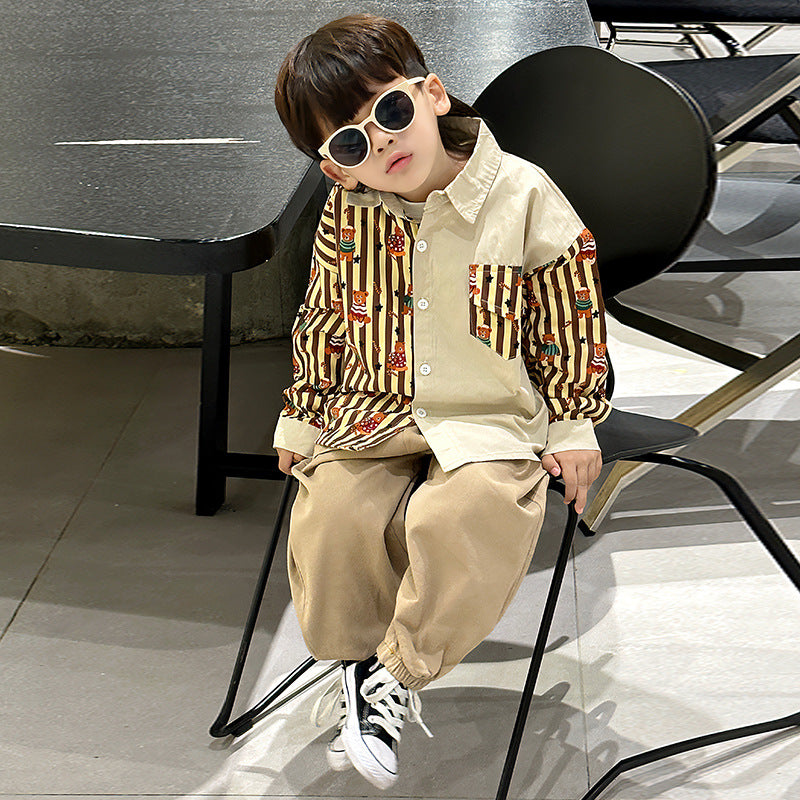 Boys Autumn Long Sleeve Shirt Pants Two-Piece Set