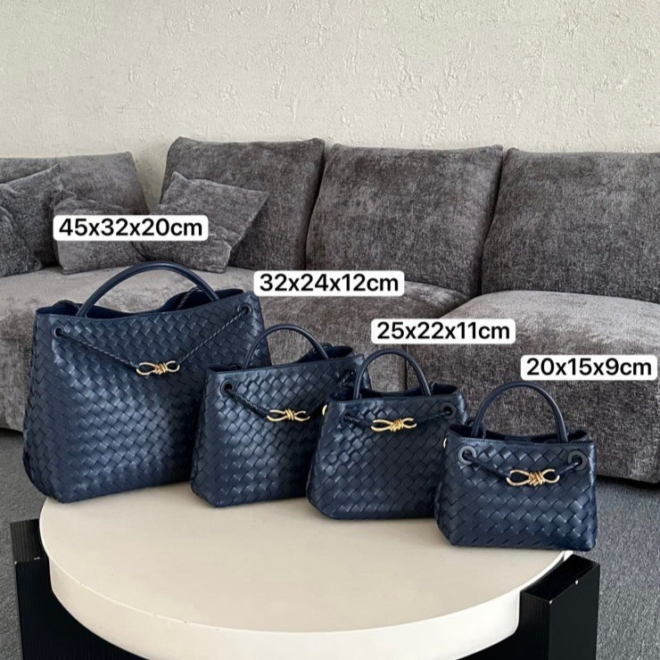 Fashion Genuine Leather Handwoven Large Capacity Tote Bag with Single Shoulder and Crossbody Strap