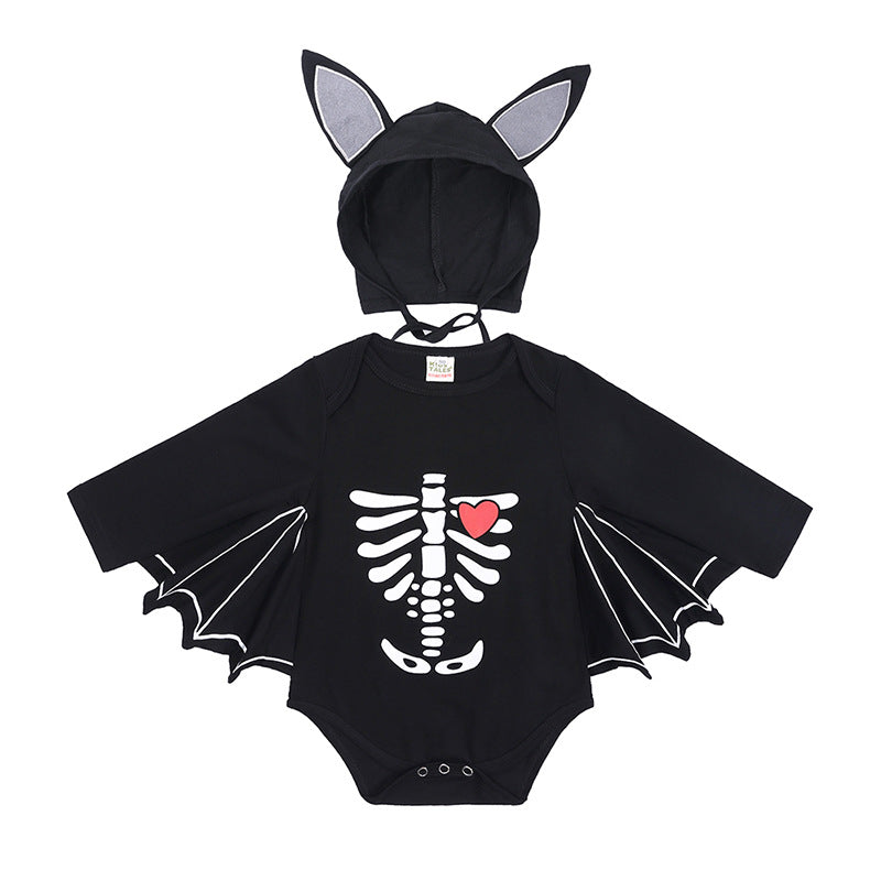 Halloween Kids' Cotton Baby Onesie with Bat Sleeves for Boys and Girls, Triangular Design, Drop Shipping