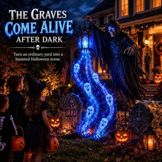 Animated Lighted Halloween Soul Reaper Garden Stake – Glowing LED Yard Decoration with Moving Action