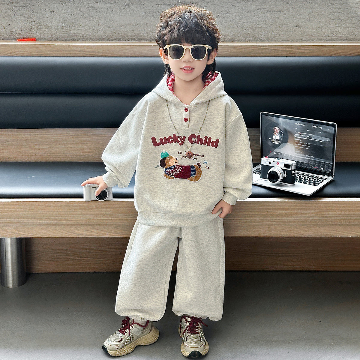 Boys Autumn Hooded Sweatshirt Set  Sporty Two-Piece Outfit