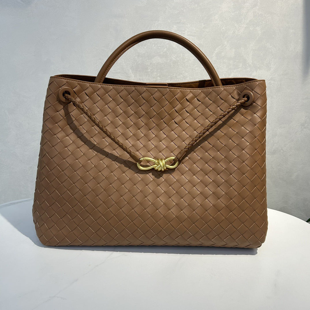 Fashion Genuine Leather Handwoven Large Capacity Tote Bag with Single Shoulder and Crossbody Strap