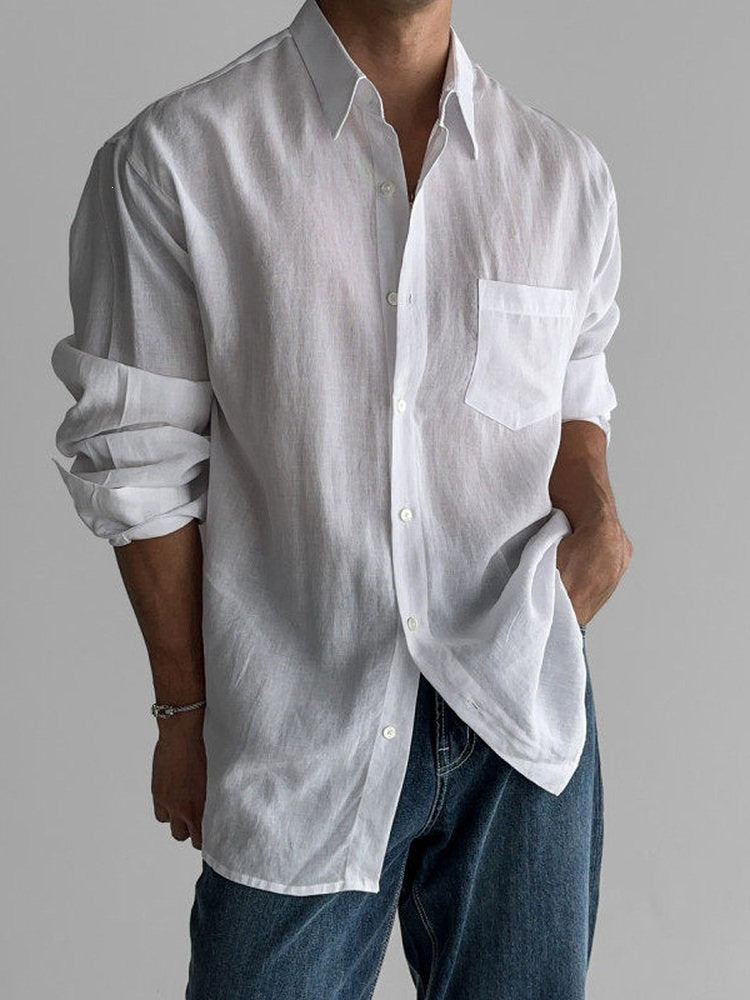 Italian Style Long Sleeve Linen Cotton Blend Business Casual Shirt