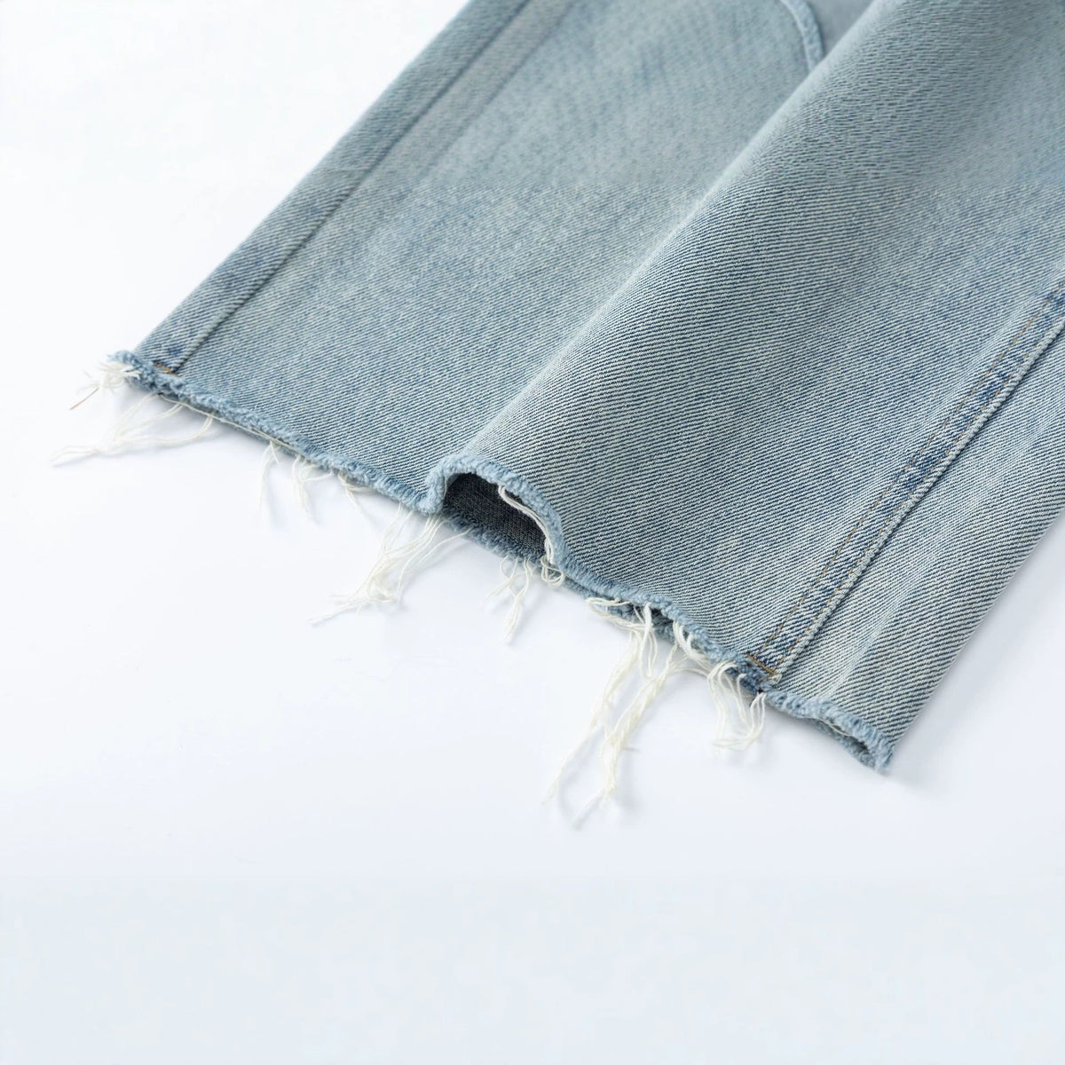 Wide Leg Denim Pants with Exposed Waist and Distressed Faded Finish