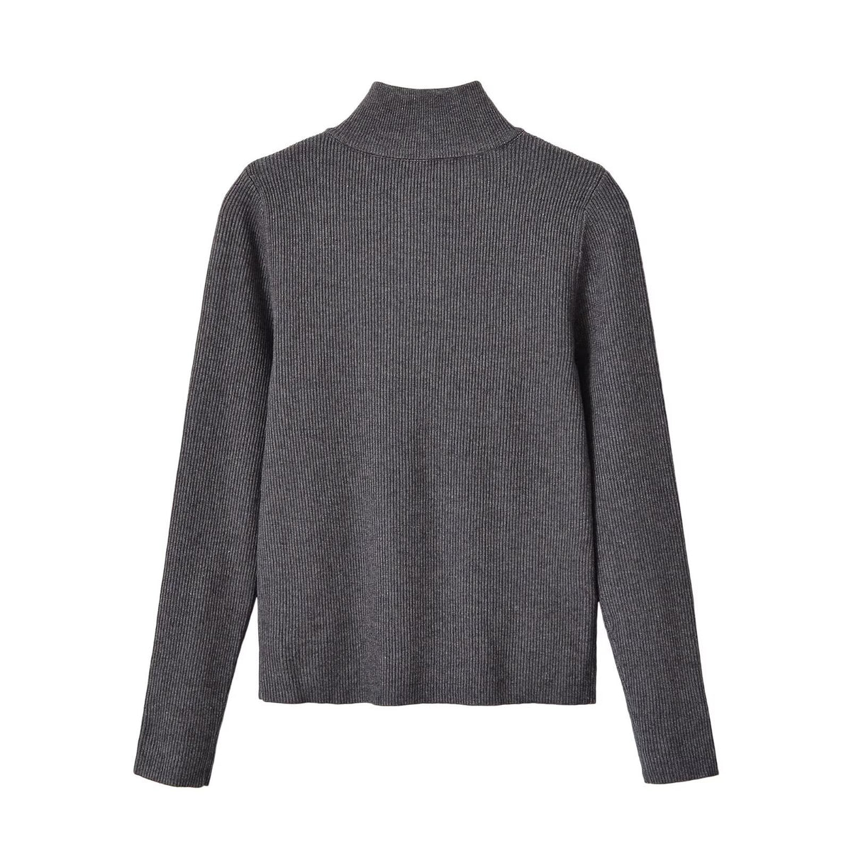 Zipper pullover stand up collar long sleeved knitted sweater for women