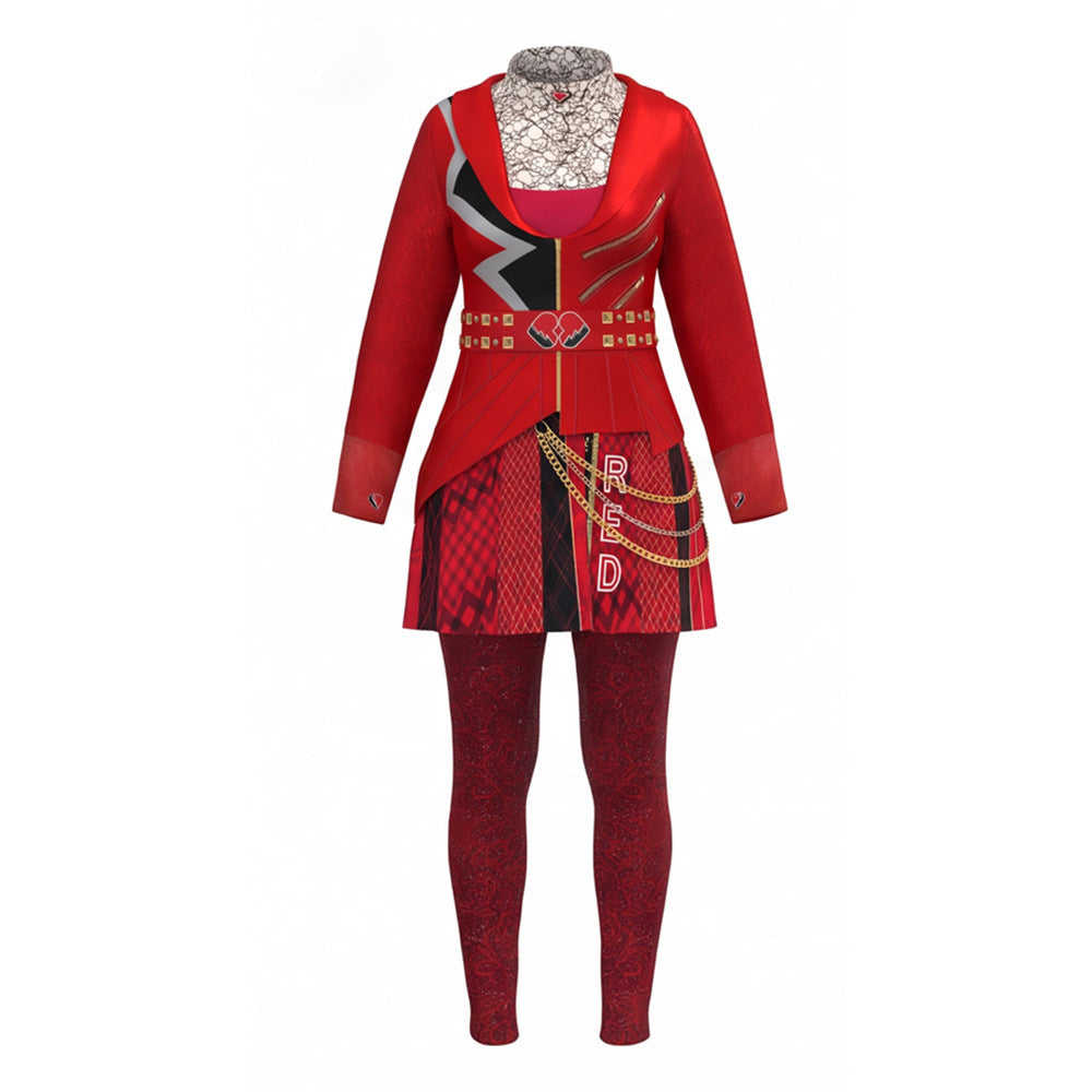 Red Queen Cosplay Costume from Descendants 5, Little Red Riding Hood Anime Cosplay Outfit, Punk Halloween Performance Costume