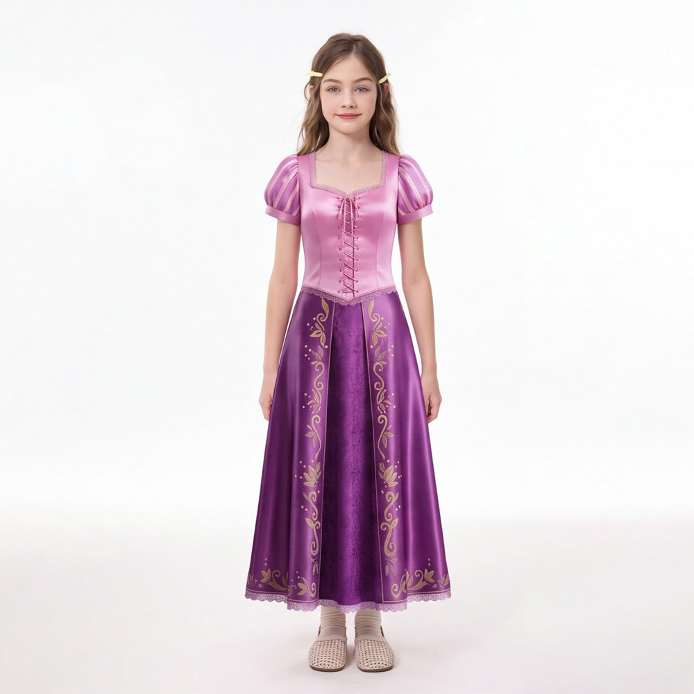 Fairy Tale Princess Rapunzel Cosplay Costume Long Dress for Halloween Performance and Stage Wear