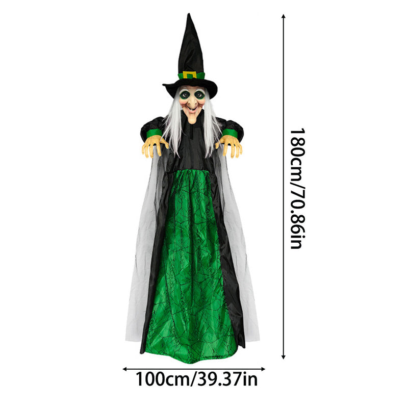 Life Size Talking Witch Decoration – Purple Animatronic Voice-Controlled Glowing Screaming Witch, Halloween Outdoor Spooky Prop