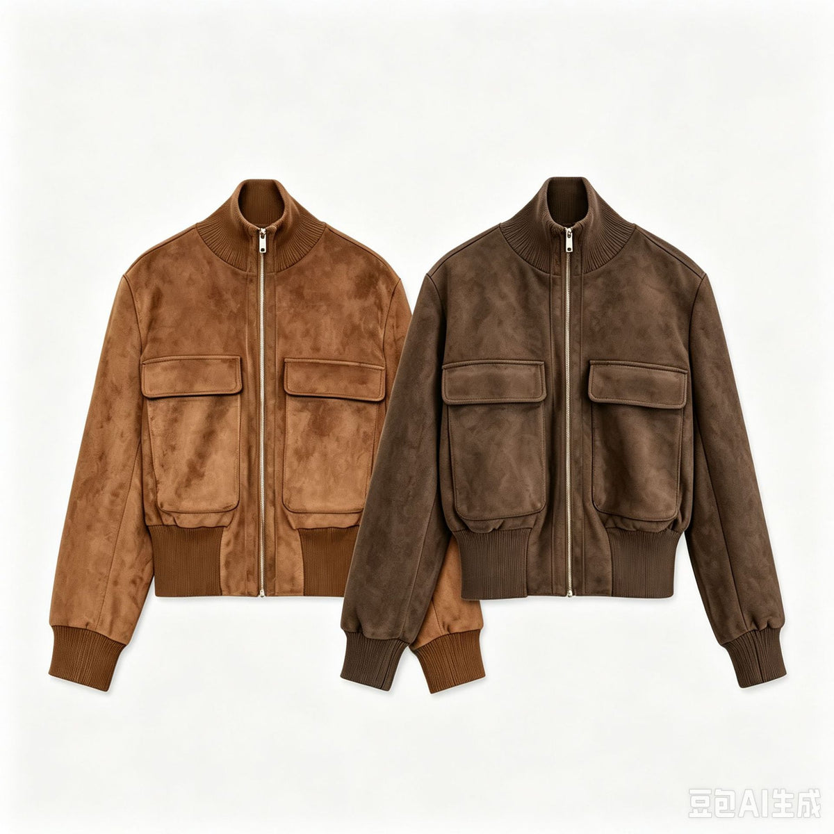 Loose suede pocket stand up collar jacket