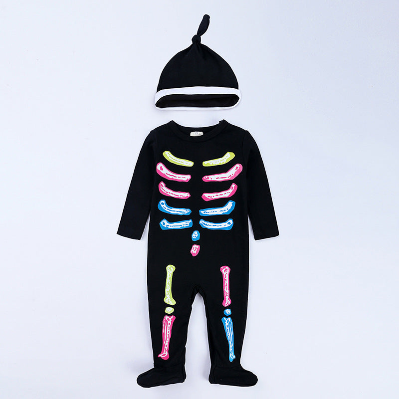Children's Clothing Autumn Cotton Long Sleeve Romper with Hat Set Halloween Costume Baby Onesie
